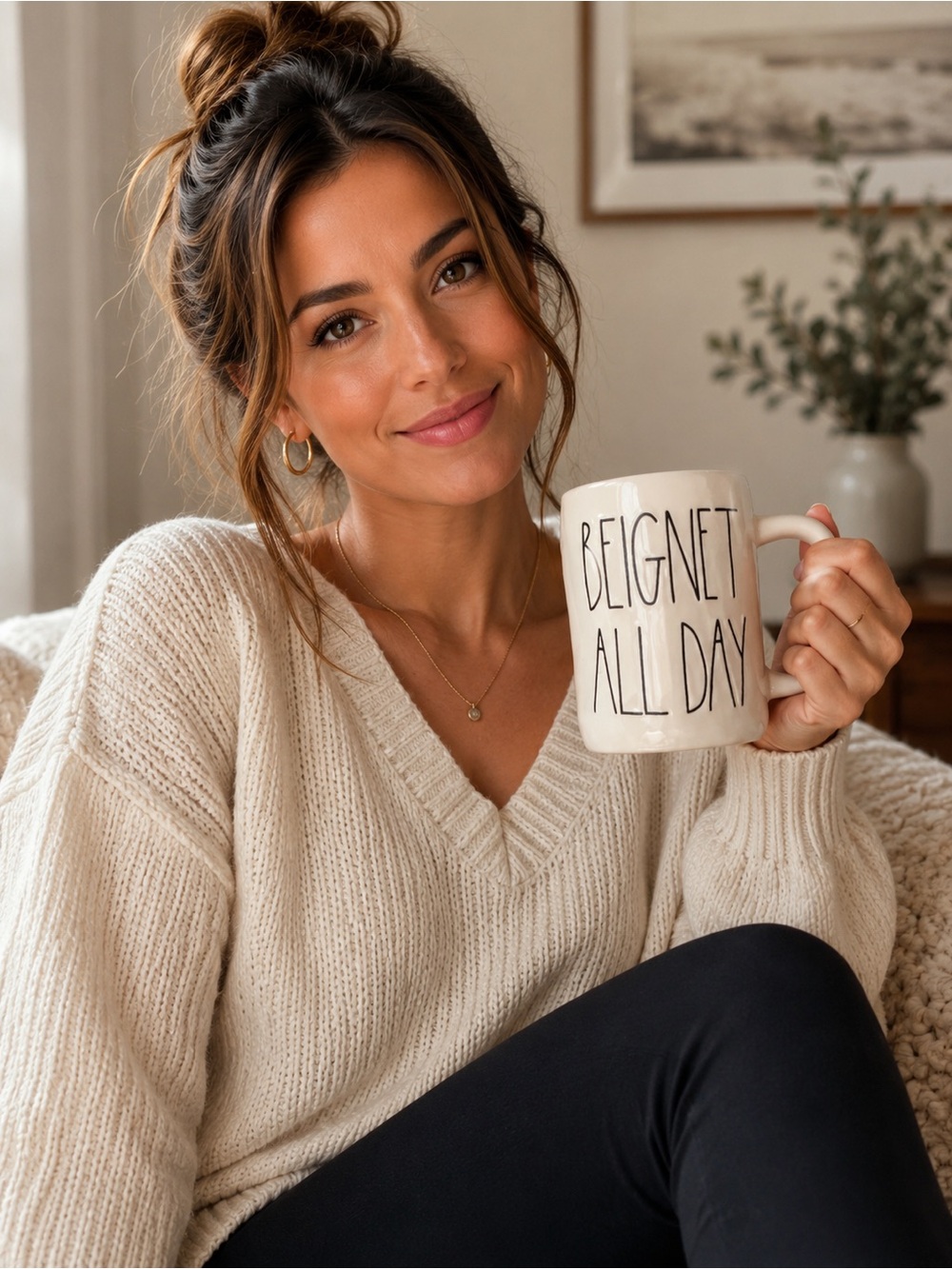 Rae Dunn -Beignet All Day Ceramic Mug - Cream